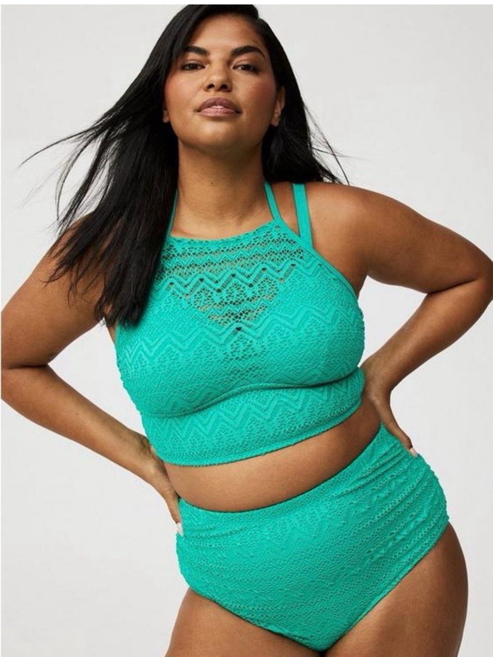 Torrid Teal Crochet halter high waisted Bikini Set